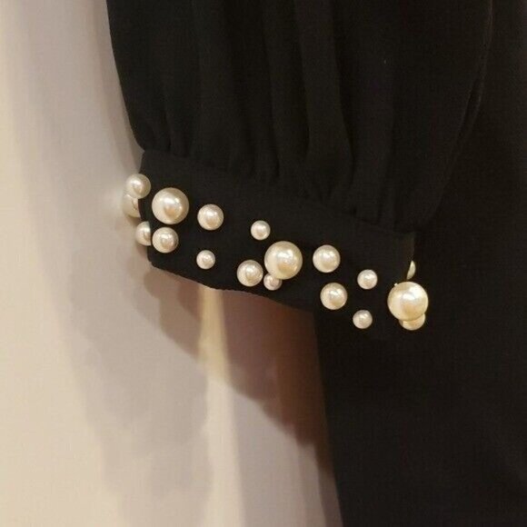 NWT H&M Black Cocktail Shift Dress with Pearl Cuff 8 - Picture 4 of 5